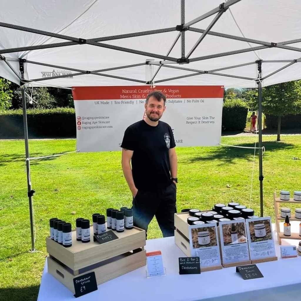 Raging Ape sells a range of mildly scented skincare products at Harpenden Sustainability Market.