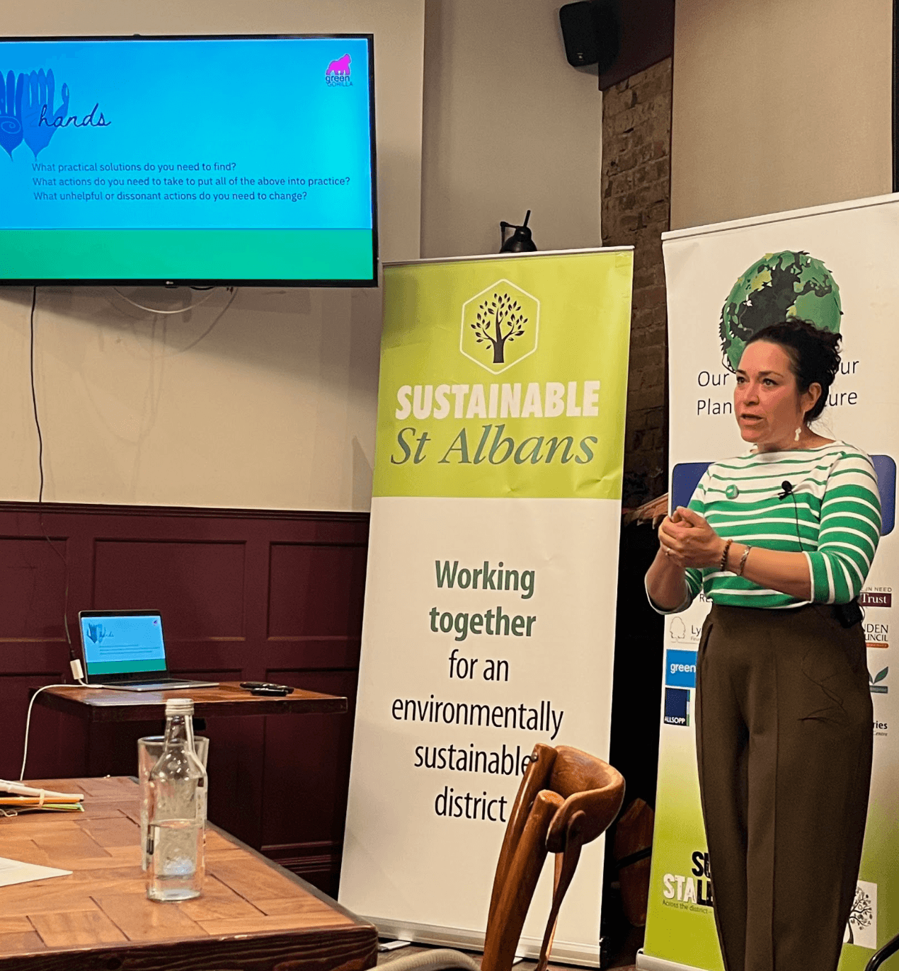 Virginia Cinquemani talks about maintaining hope at an Our Planet Our Future event